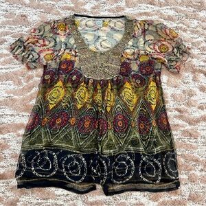 Alberto Makali Bohemian Gold embellished blouse size M